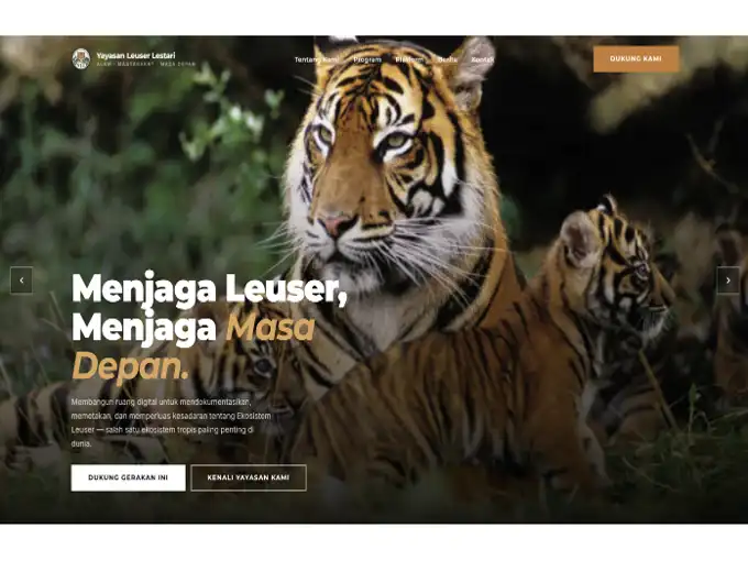 Tampilan situs Yayasan Leuser Lestari